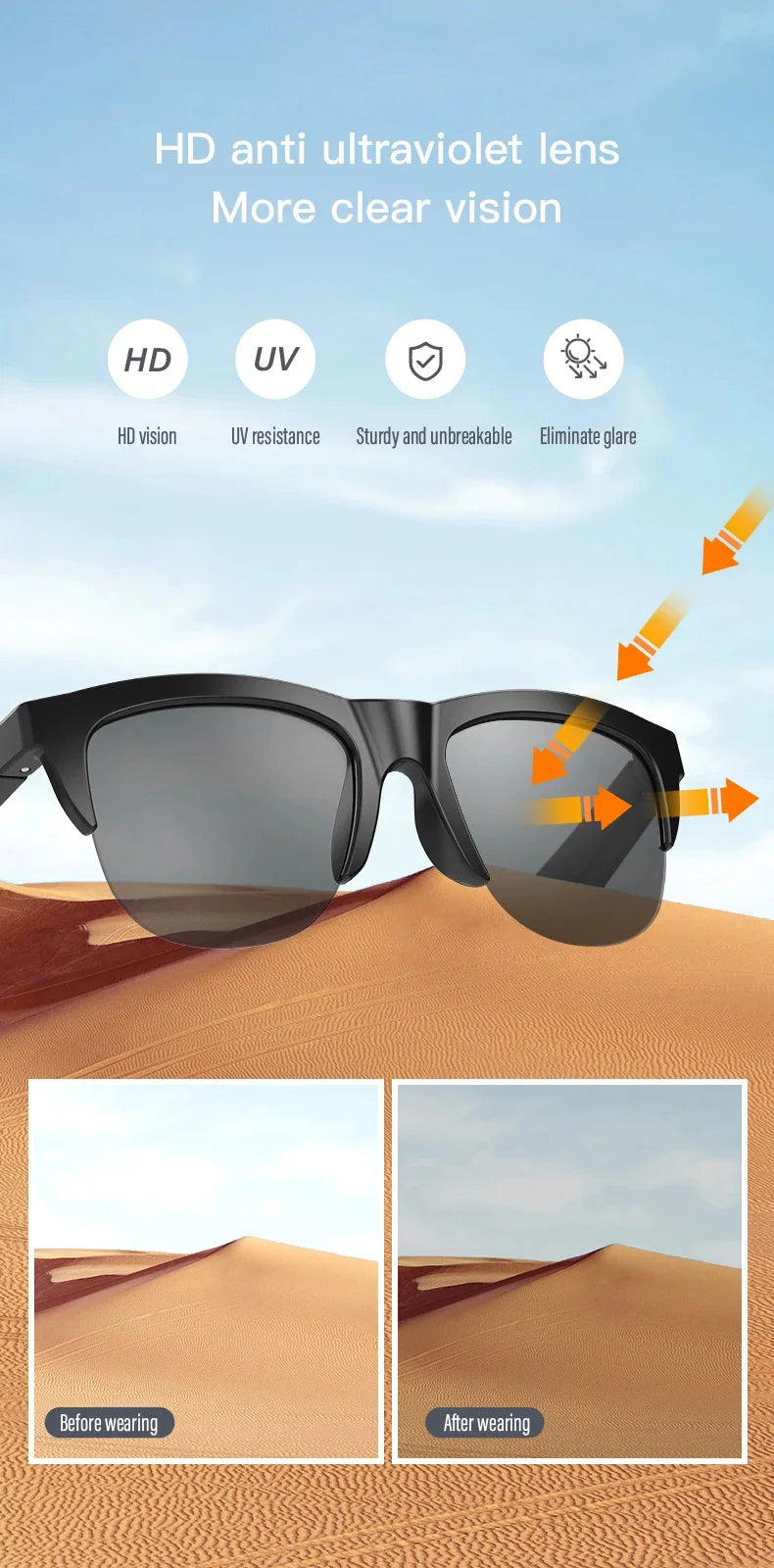 Smart Bluetooth 5.3 Sunglasses with Headphones