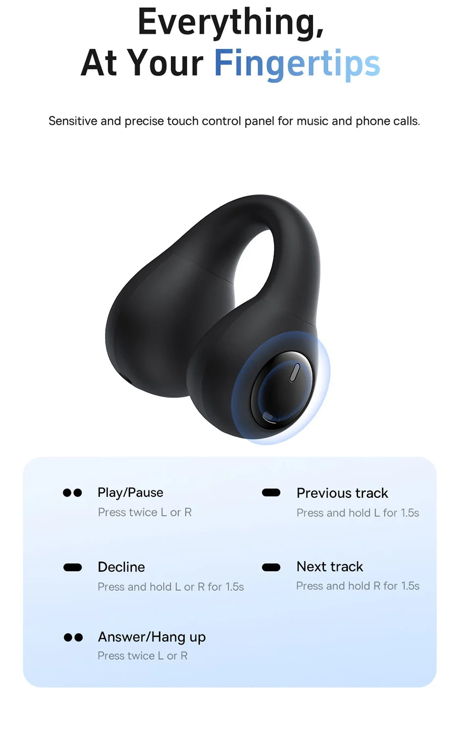 Baseus AirGo AS01 Ear Clip Bluetooth 5.3 Wireless Earphones – 2-Mic ENC Noise Reduction Sports Headphones