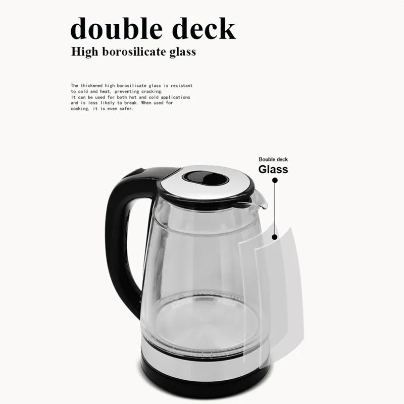 1.8L Electric Kettle Stainless Steel Double Layer Glass Health Preserving Pot Electric Water Heater with Blue Led Light Kitchen