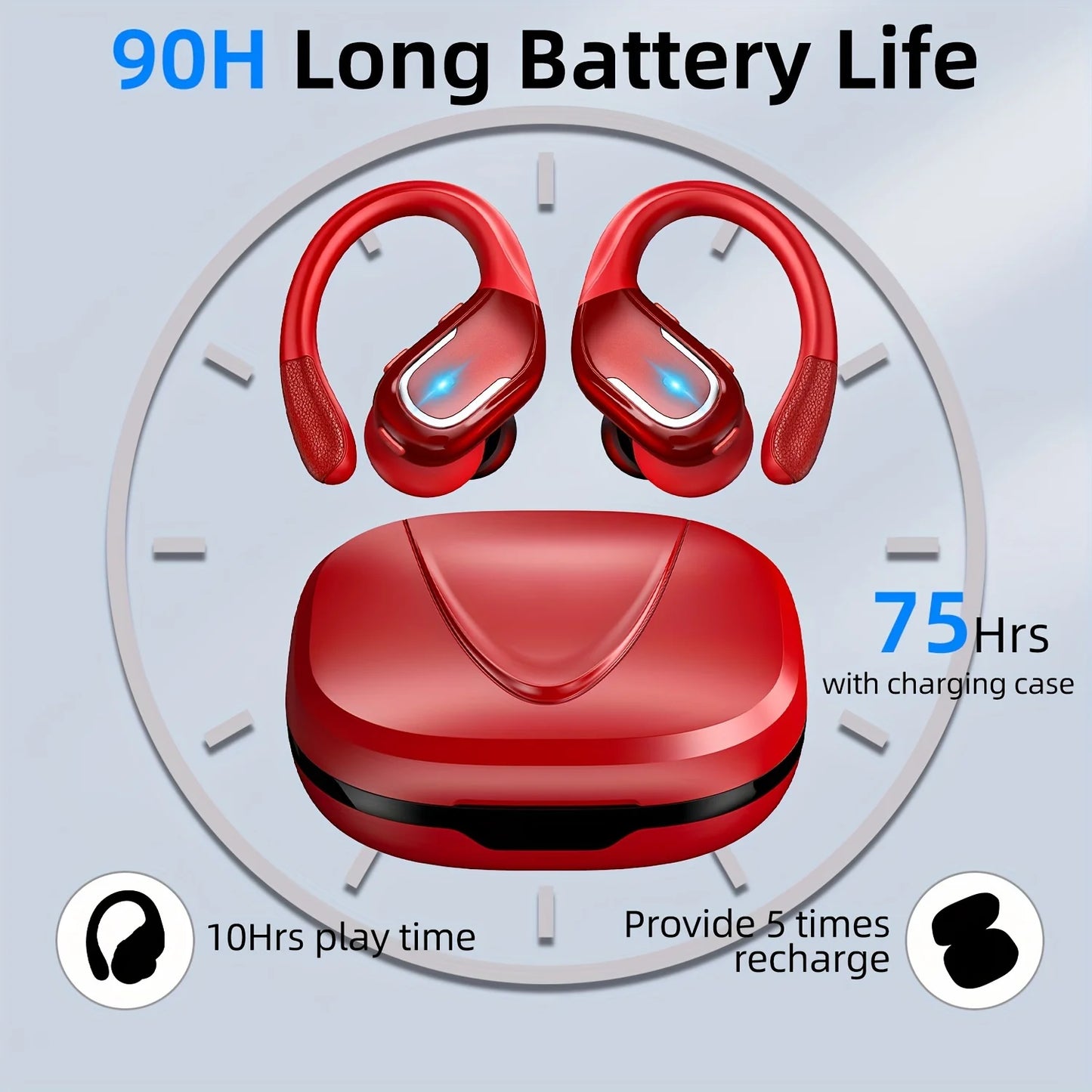 Wireless Earbuds For Running Sports Wireless Earphones With Earhooks, Dual-LED Display,Noise Cancelling Sports Headphones