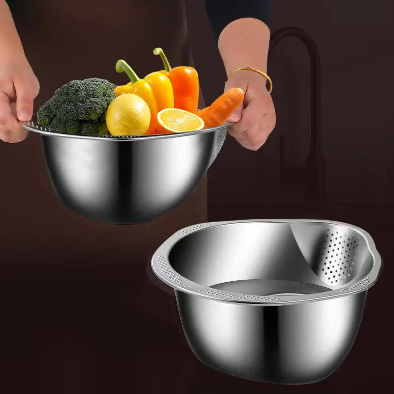 🍚 Rice Washer Strainer Bowl – Stainless Steel 304 Multipurpose Kitchen Tool