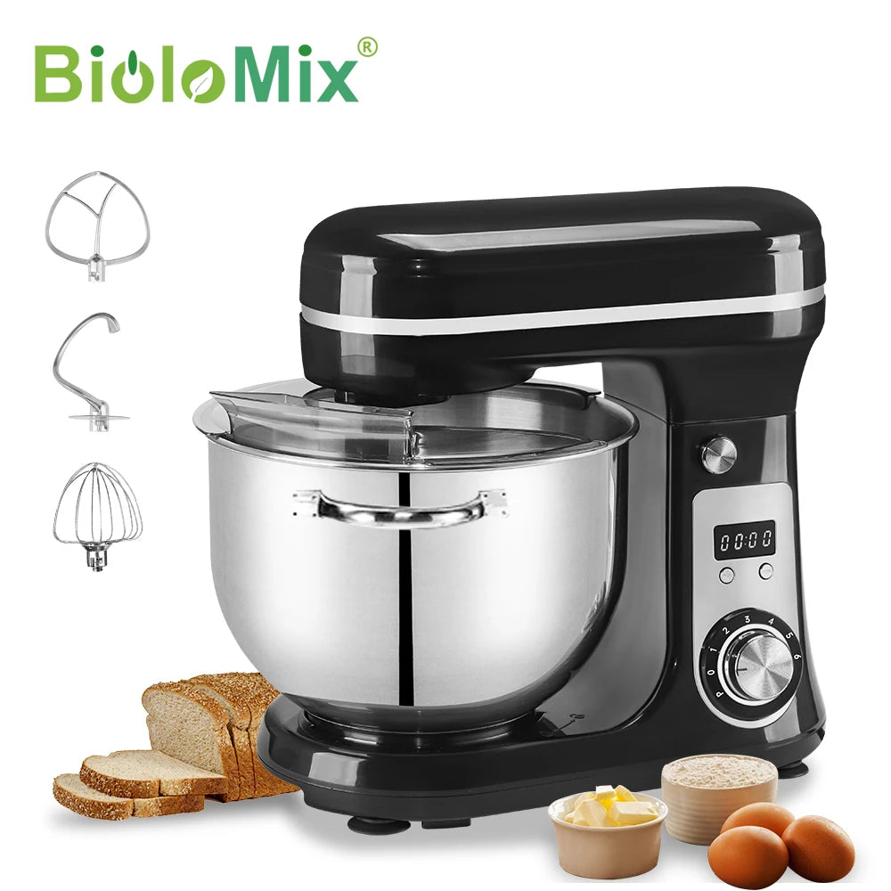 BioloMix 6L Stand Mixer – 1200W, 6-Speed Kitchen Mixer with Whisk, Dough Hook & Blender