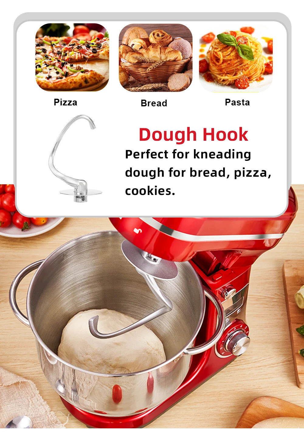 BioloMix 6L Stand Mixer – 1200W, 6-Speed Kitchen Mixer with Whisk, Dough Hook & Blender