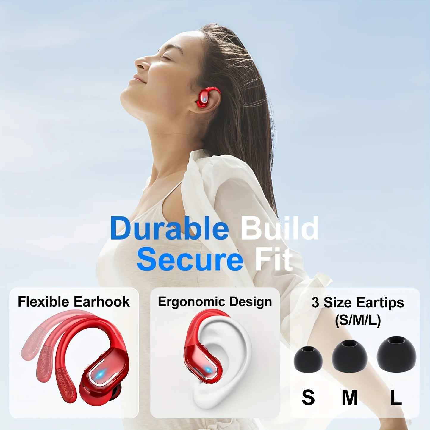 Wireless Earbuds For Running Sports Wireless Earphones With Earhooks, Dual-LED Display,Noise Cancelling Sports Headphones