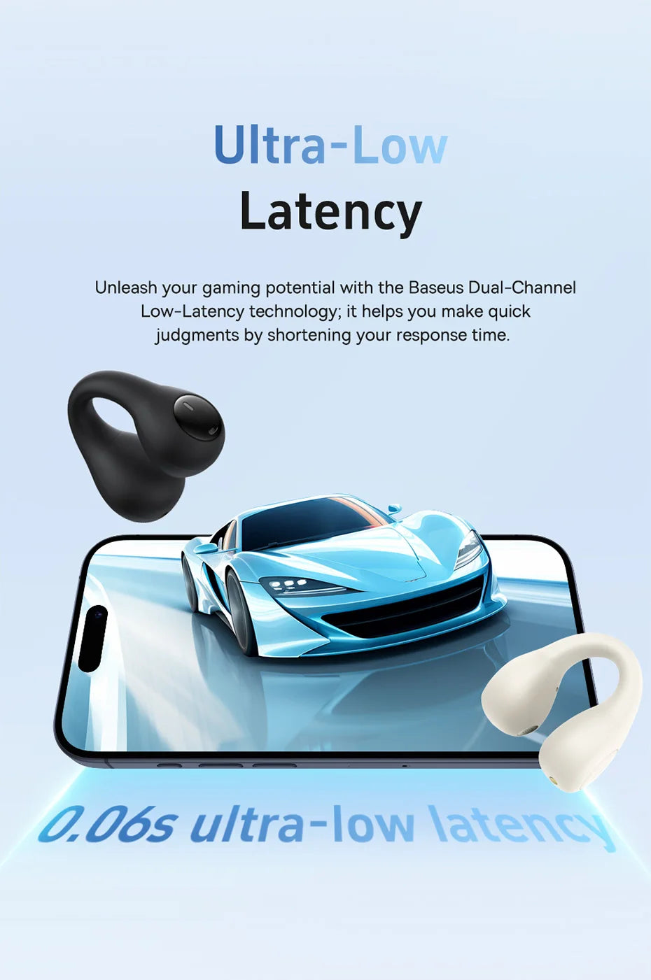 Baseus AirGo AS01 Ear Clip Bluetooth 5.3 Wireless Earphones – 2-Mic ENC Noise Reduction Sports Headphones