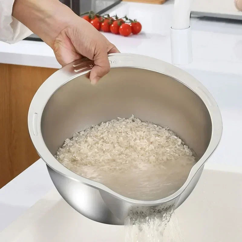 🍚 Rice Washer Strainer Bowl – Stainless Steel 304 Multipurpose Kitchen Tool