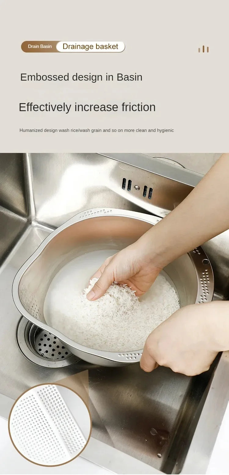 🍚 Rice Washer Strainer Bowl – Stainless Steel 304 Multipurpose Kitchen Tool