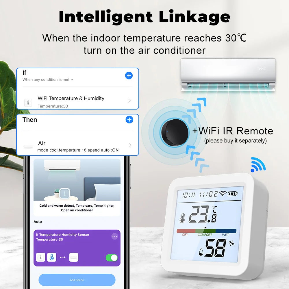 Tuya Smart Temperature & Humidity Sensor – WiFi/Zigbee with Backlight & Voice Control