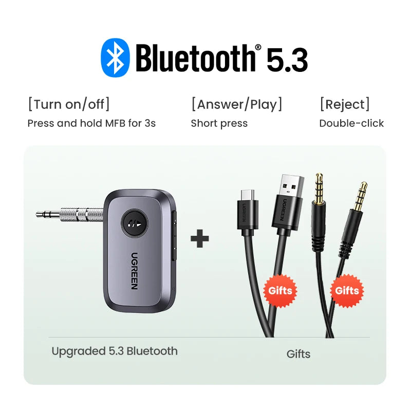 🎧 UGREEN Bluetooth Audio Receiver – Wireless Car Adapter with 3.5mm Jack & Mic