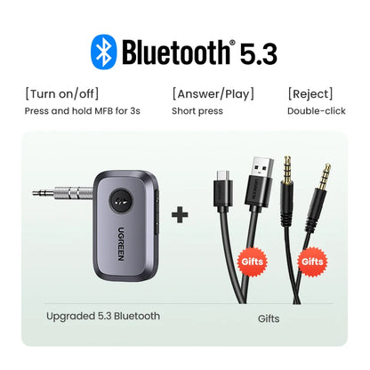 🎧 UGREEN Bluetooth Audio Receiver – Wireless Car Adapter with 3.5mm Jack & Mic