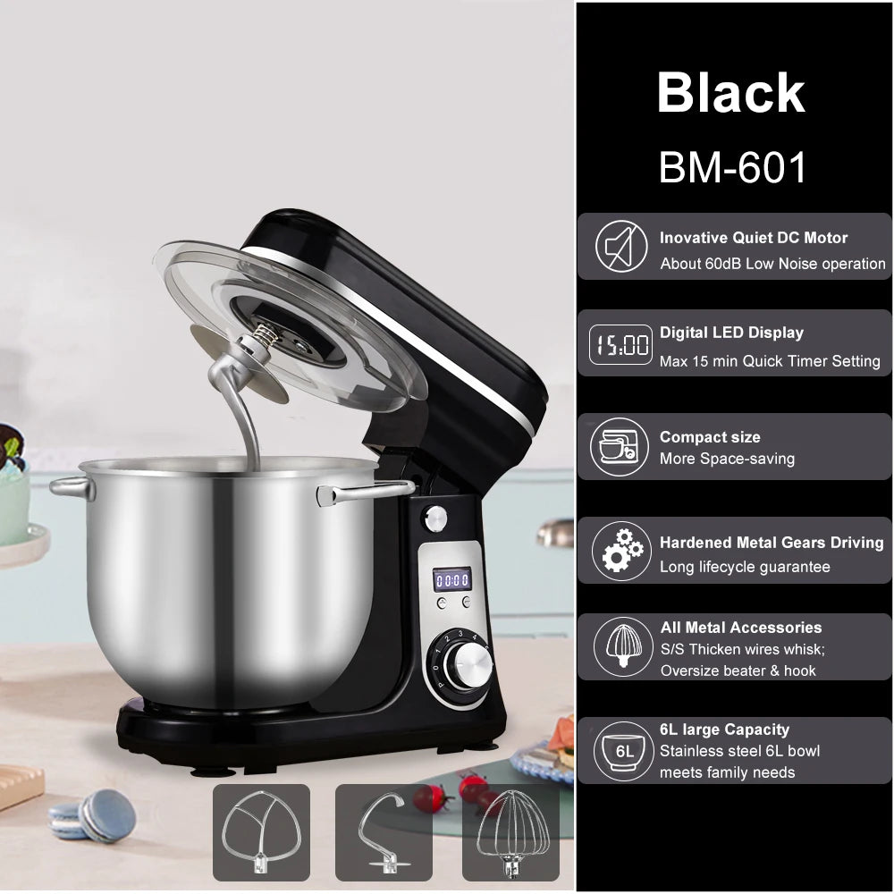 BioloMix 6L Stand Mixer – 1200W, 6-Speed Kitchen Mixer with Whisk, Dough Hook & Blender