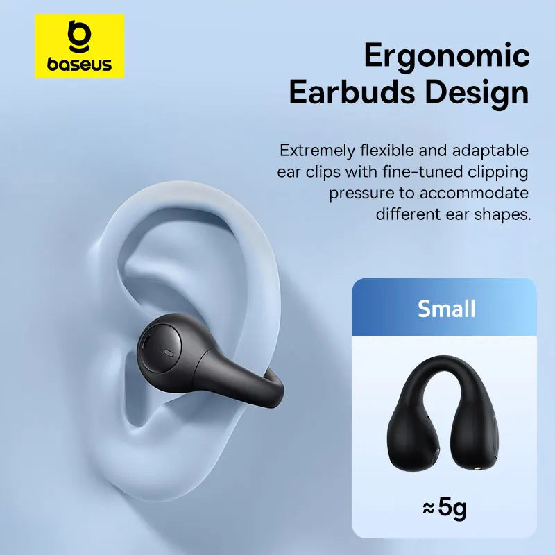 Baseus AirGo AS01 Ear Clip Bluetooth 5.3 Wireless Earphones – 2-Mic ENC Noise Reduction Sports Headphones