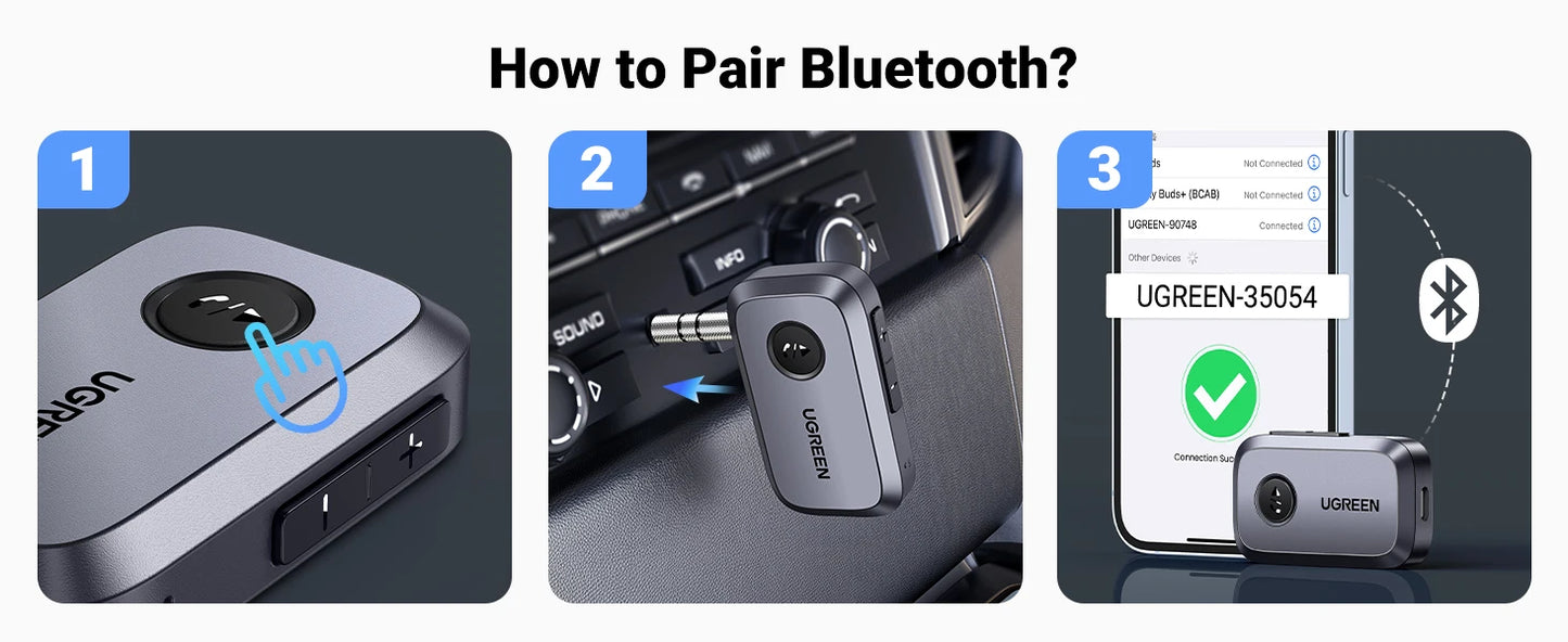 🎧 UGREEN Bluetooth Audio Receiver – Wireless Car Adapter with 3.5mm Jack & Mic