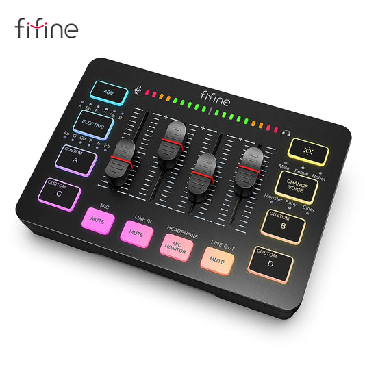 FIFINE SC3 4‑Channel RGB Gaming Mixer
