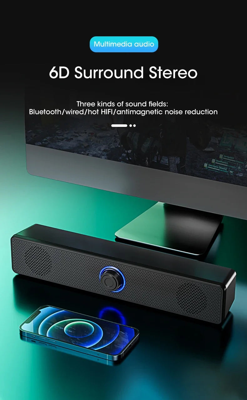 PC Bluetooth Soundbar Speaker – Wired & Wireless