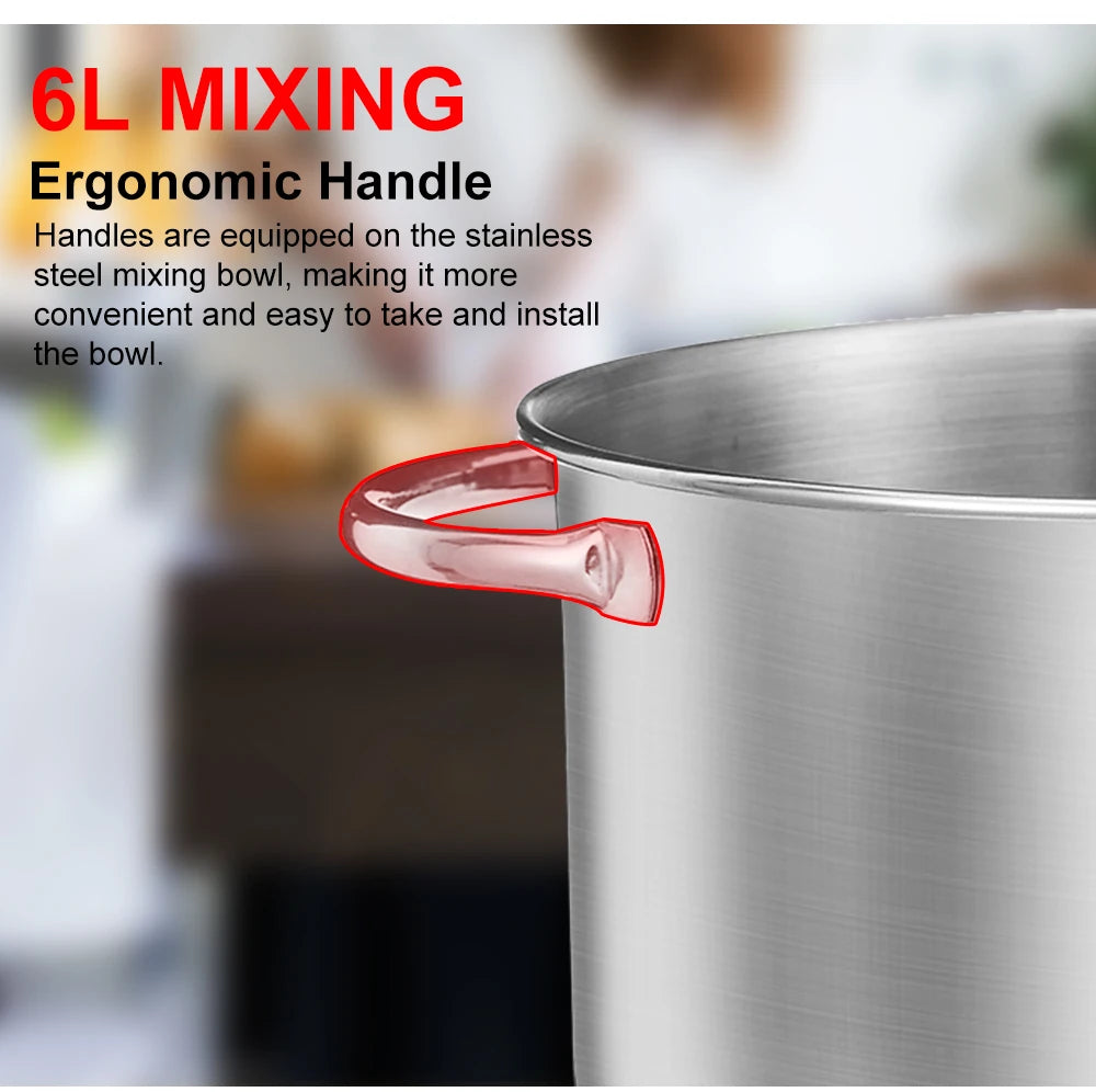 BioloMix 6L Stand Mixer – 1200W, 6-Speed Kitchen Mixer with Whisk, Dough Hook & Blender