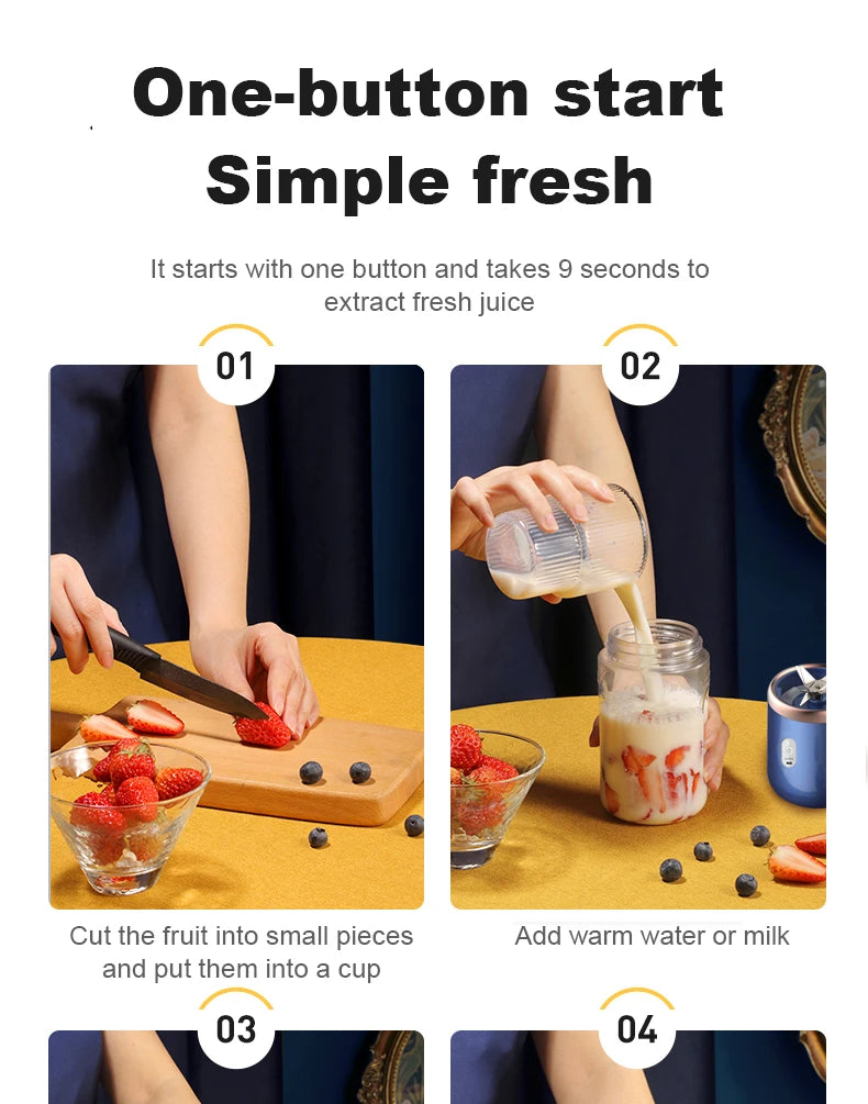 Portable Juicer Cup – USB Rechargeable 6-Blade Smoothie Blender Bottle