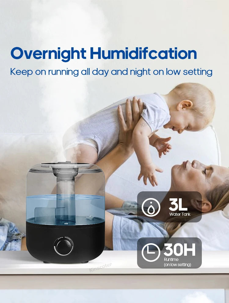 KINSCOTER 3L Large Air Humidifier with Remote & Timer
