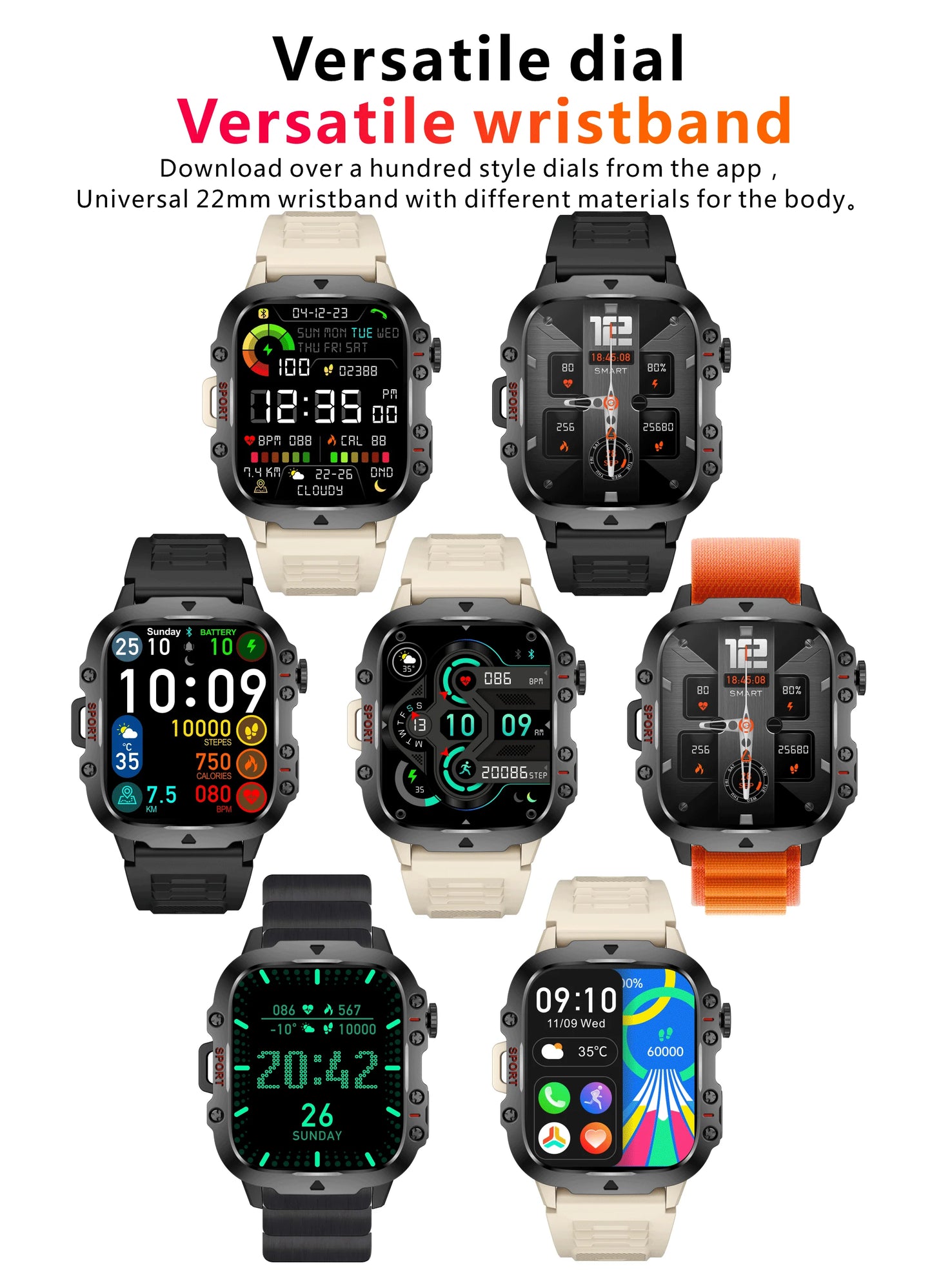 2024 Rugged Military Smart Watch Men Outdoor Watches lP68 Waterproof 2.01" Al Voice Bluetooth Call Smartwatch For Android lOS