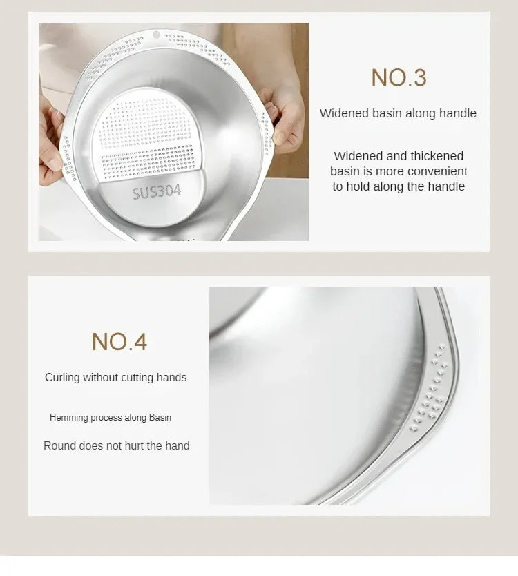 🍚 Rice Washer Strainer Bowl – Stainless Steel 304 Multipurpose Kitchen Tool
