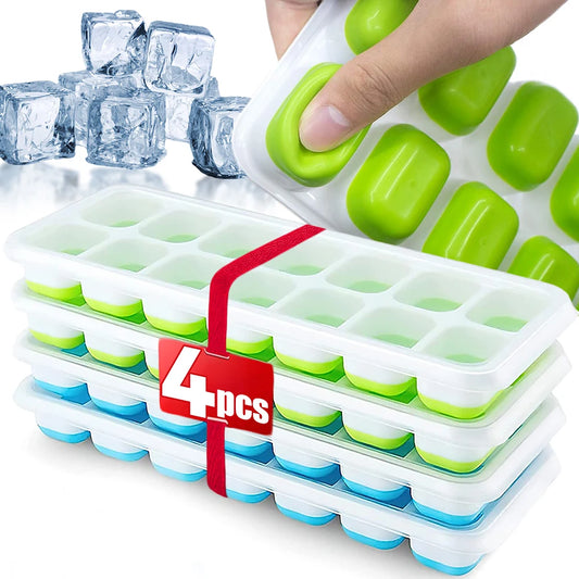 Silicone Ice Cube Tray with Lid – 14 Square Cubes