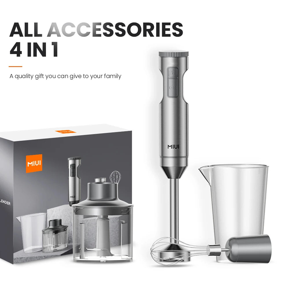 MIUI 4-in-1 Hand Blender – 1000W Immersion Stick Mixer with Beaker, Processor & Whisk