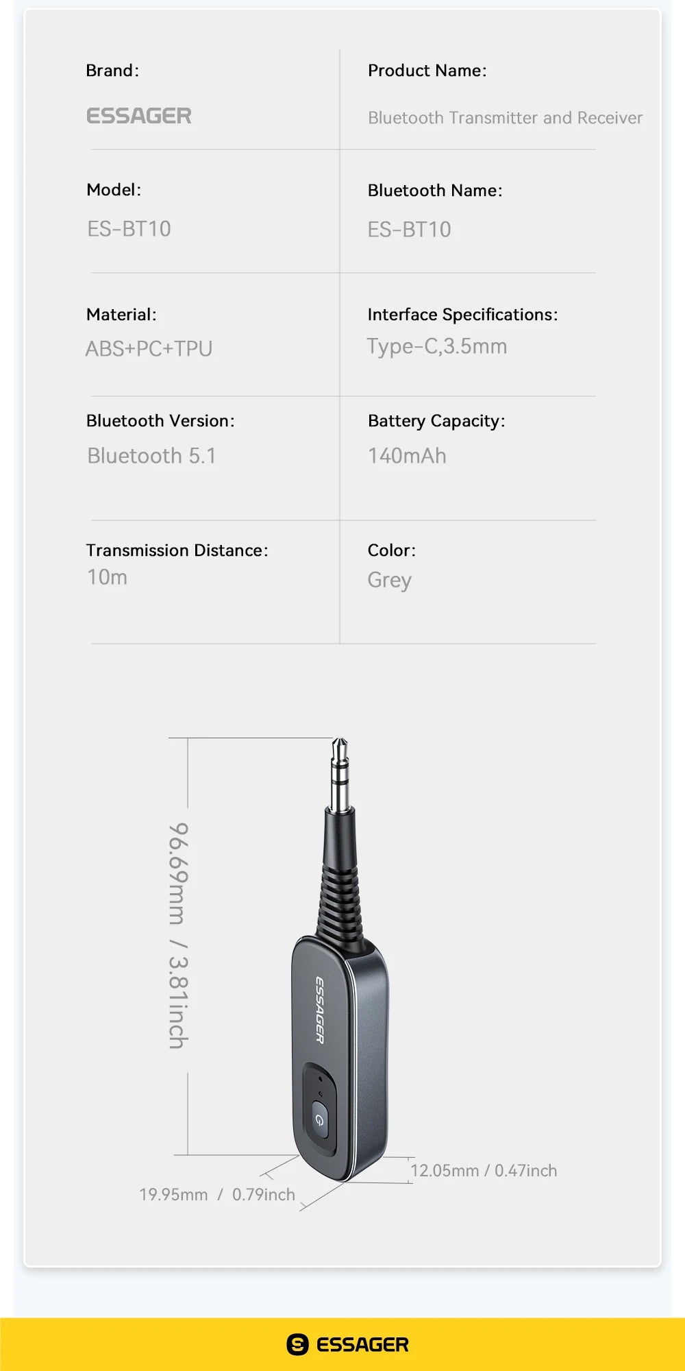 Essager 2-in-1 Bluetooth 5.1 Audio Adapter