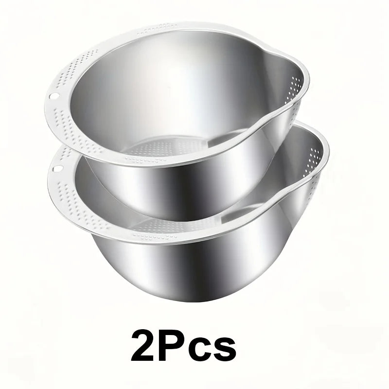 🍚 Rice Washer Strainer Bowl – Stainless Steel 304 Multipurpose Kitchen Tool