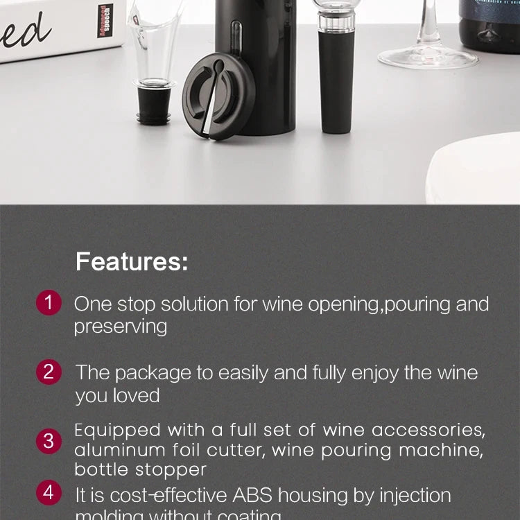 Electric Wine Opener – Automatic Corkscrew with Foil Cutter for Red Wine Bottles