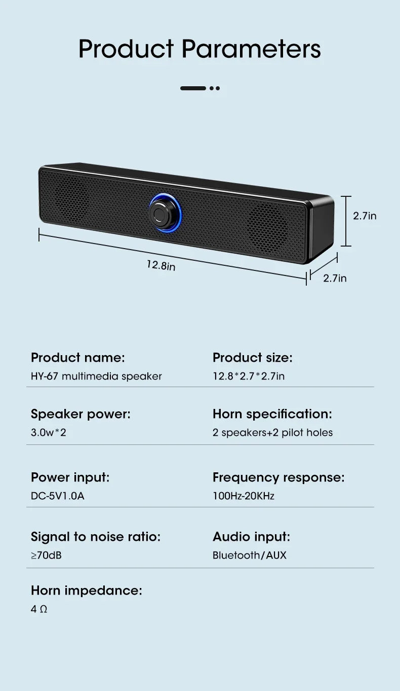 PC Bluetooth Soundbar Speaker – Wired & Wireless