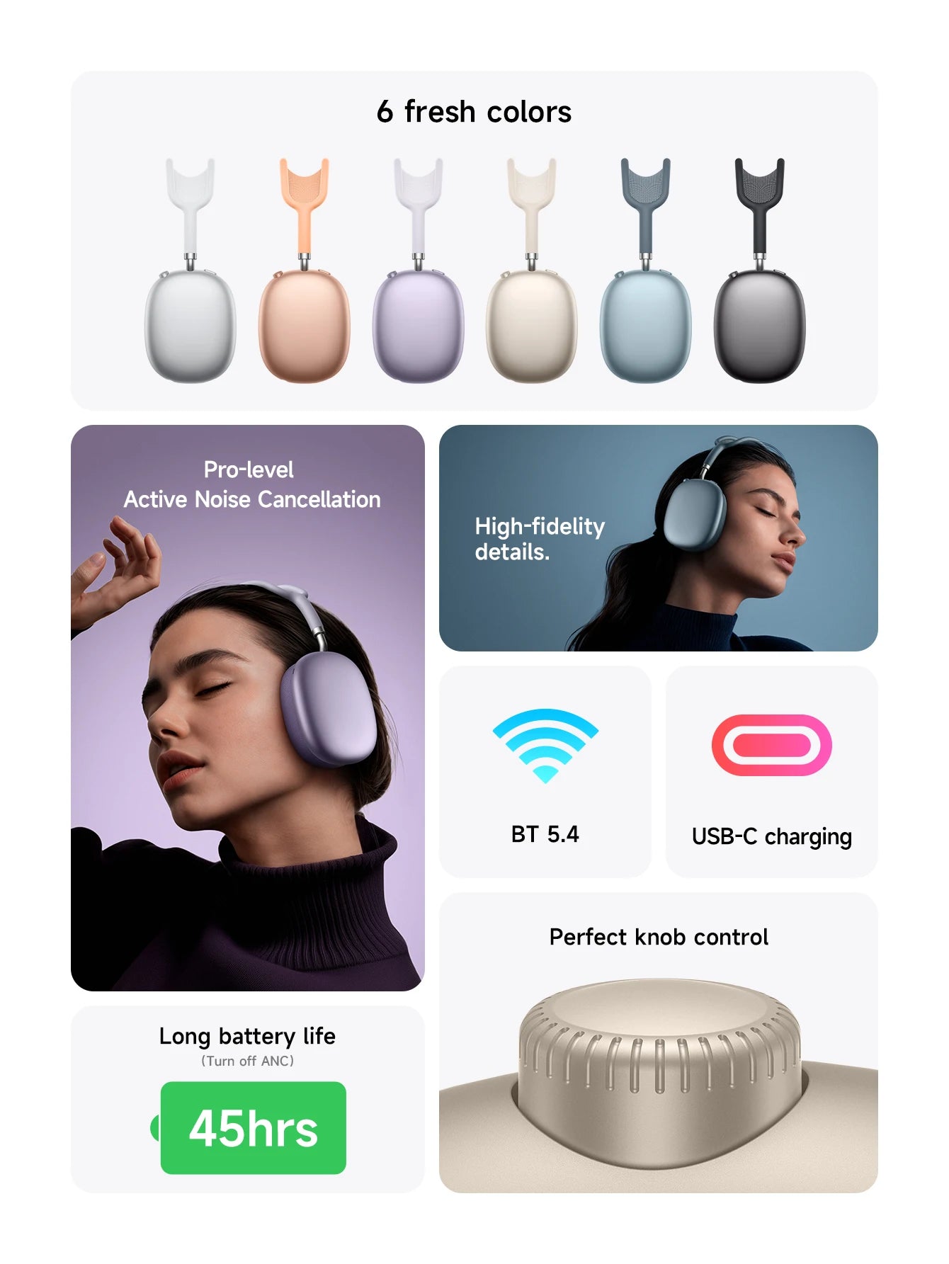 HOCO W65 Plus ANC Noise Reduction Bluetooth Headphones: