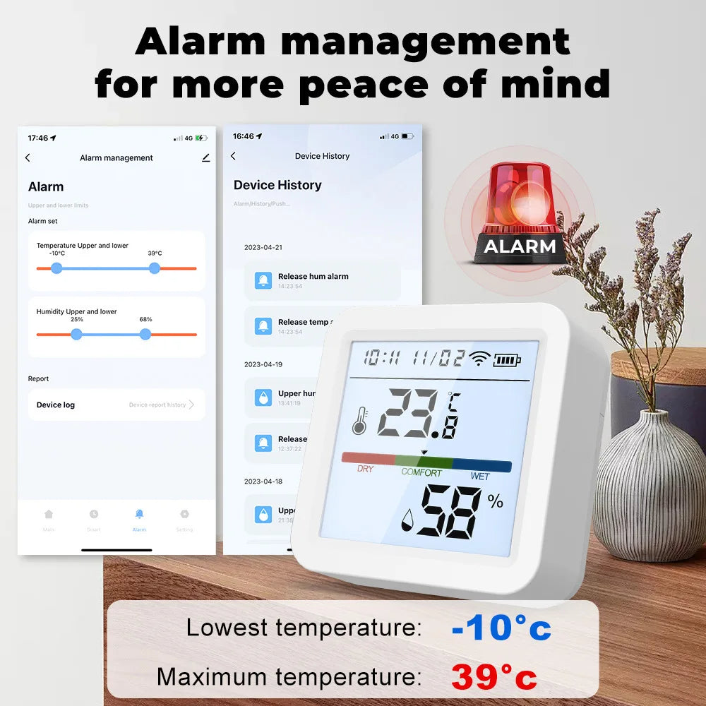 Tuya Smart Temperature & Humidity Sensor – WiFi/Zigbee with Backlight & Voice Control