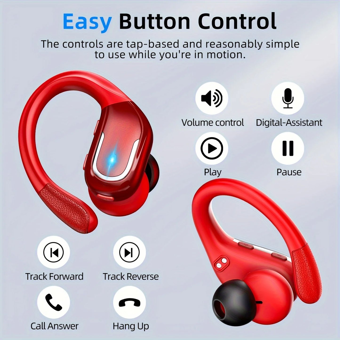 Wireless Earbuds For Running Sports Wireless Earphones With Earhooks, Dual-LED Display,Noise Cancelling Sports Headphones