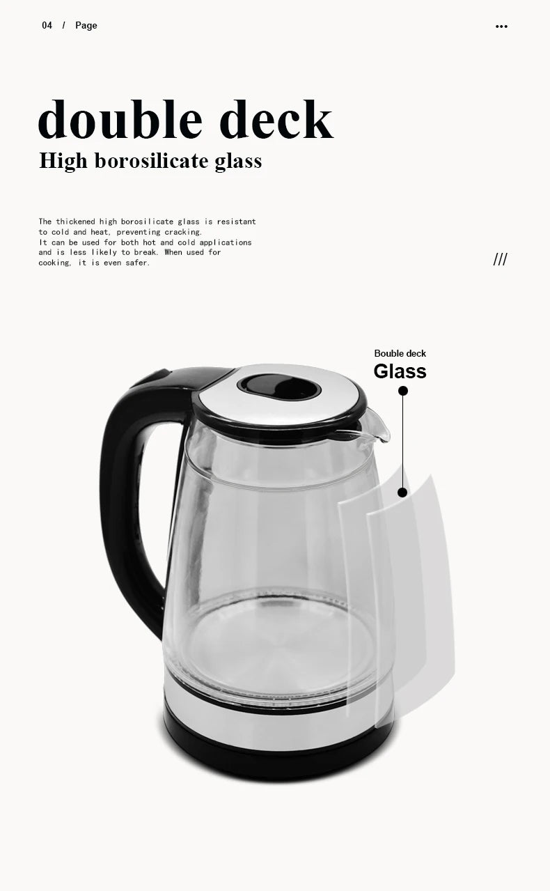 1.8L Electric Kettle Stainless Steel Double Layer Glass Health Preserving Pot Electric Water Heater with Blue Led Light Kitchen