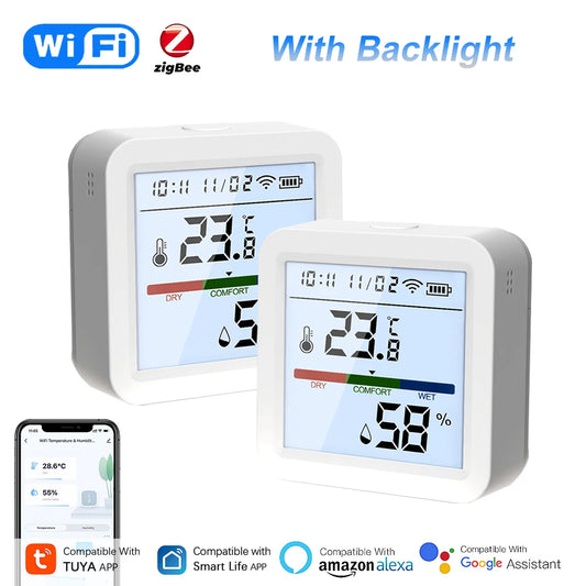 Tuya Smart Temperature & Humidity Sensor – WiFi/Zigbee with Backlight & Voice Control