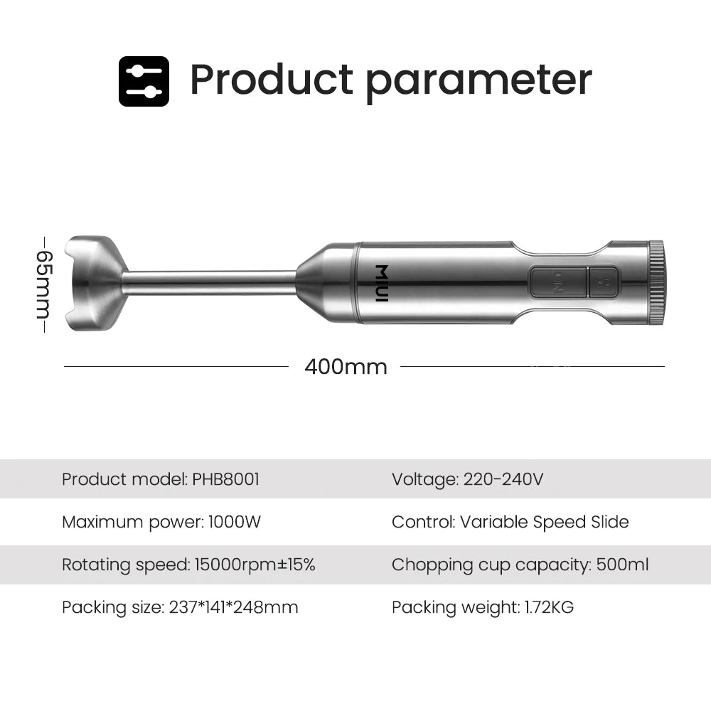 MIUI 4-in-1 Hand Blender – 1000W Immersion Stick Mixer with Beaker, Processor & Whisk