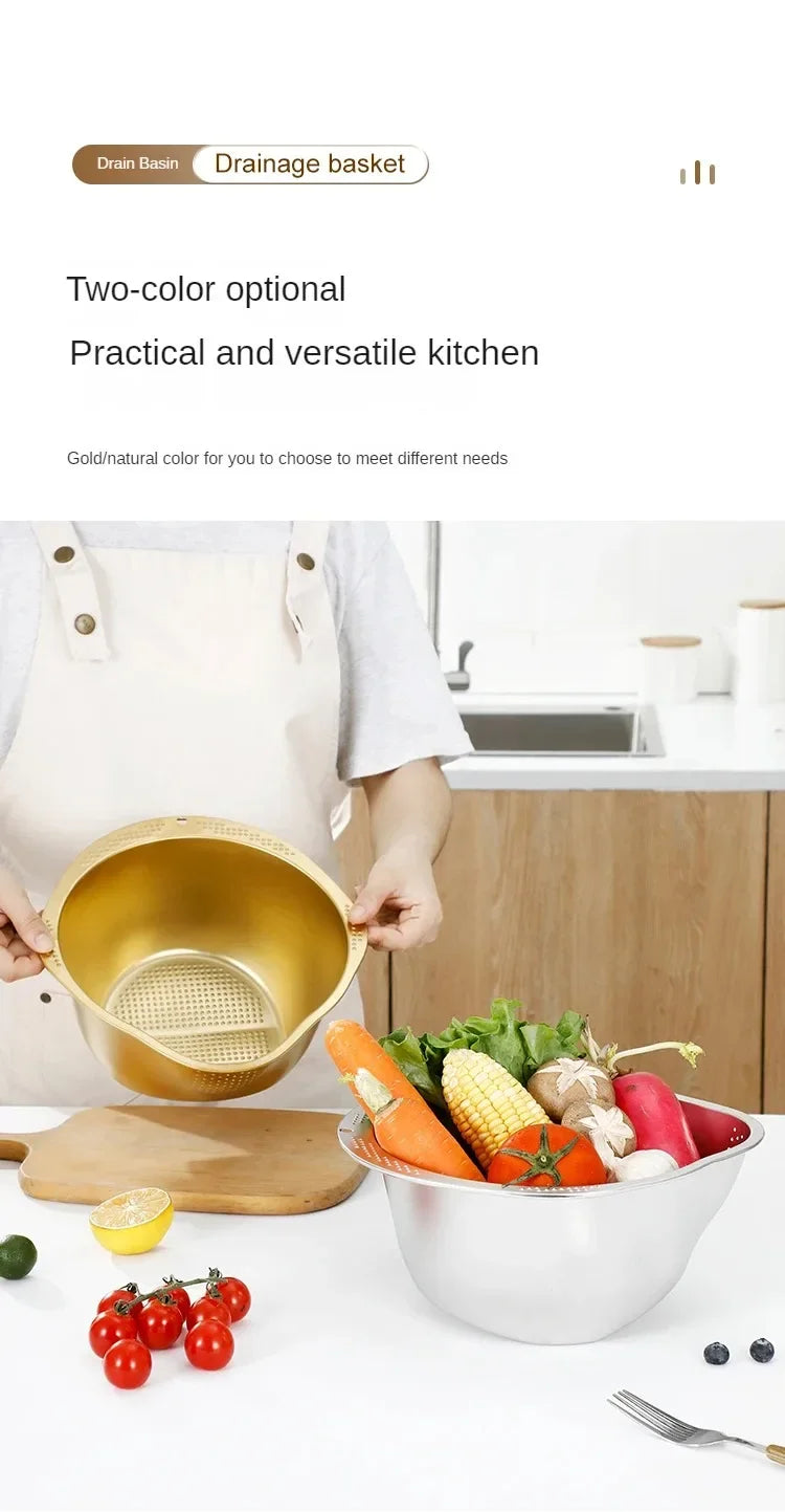 🍚 Rice Washer Strainer Bowl – Stainless Steel 304 Multipurpose Kitchen Tool