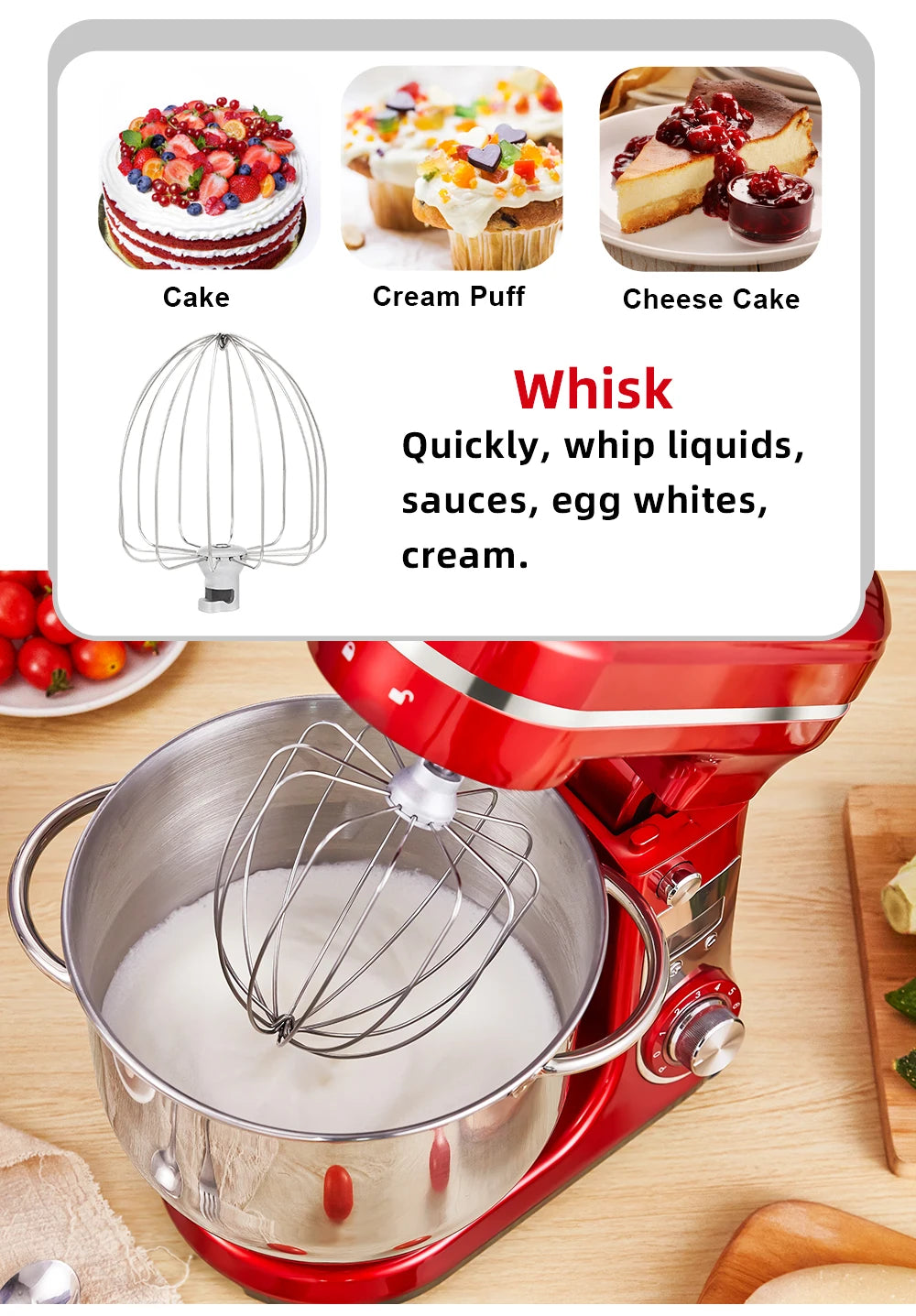 BioloMix 6L Stand Mixer – 1200W, 6-Speed Kitchen Mixer with Whisk, Dough Hook & Blender