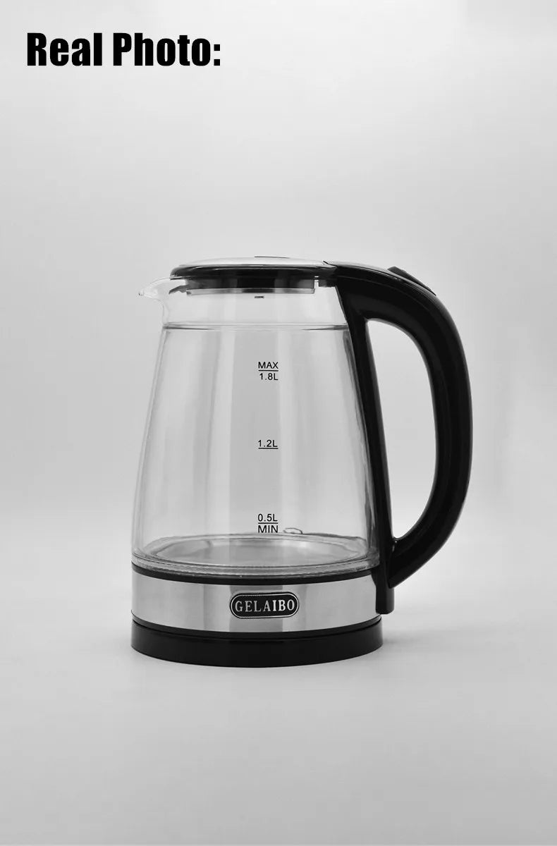 1.8L Electric Kettle Stainless Steel Double Layer Glass Health Preserving Pot Electric Water Heater with Blue Led Light Kitchen
