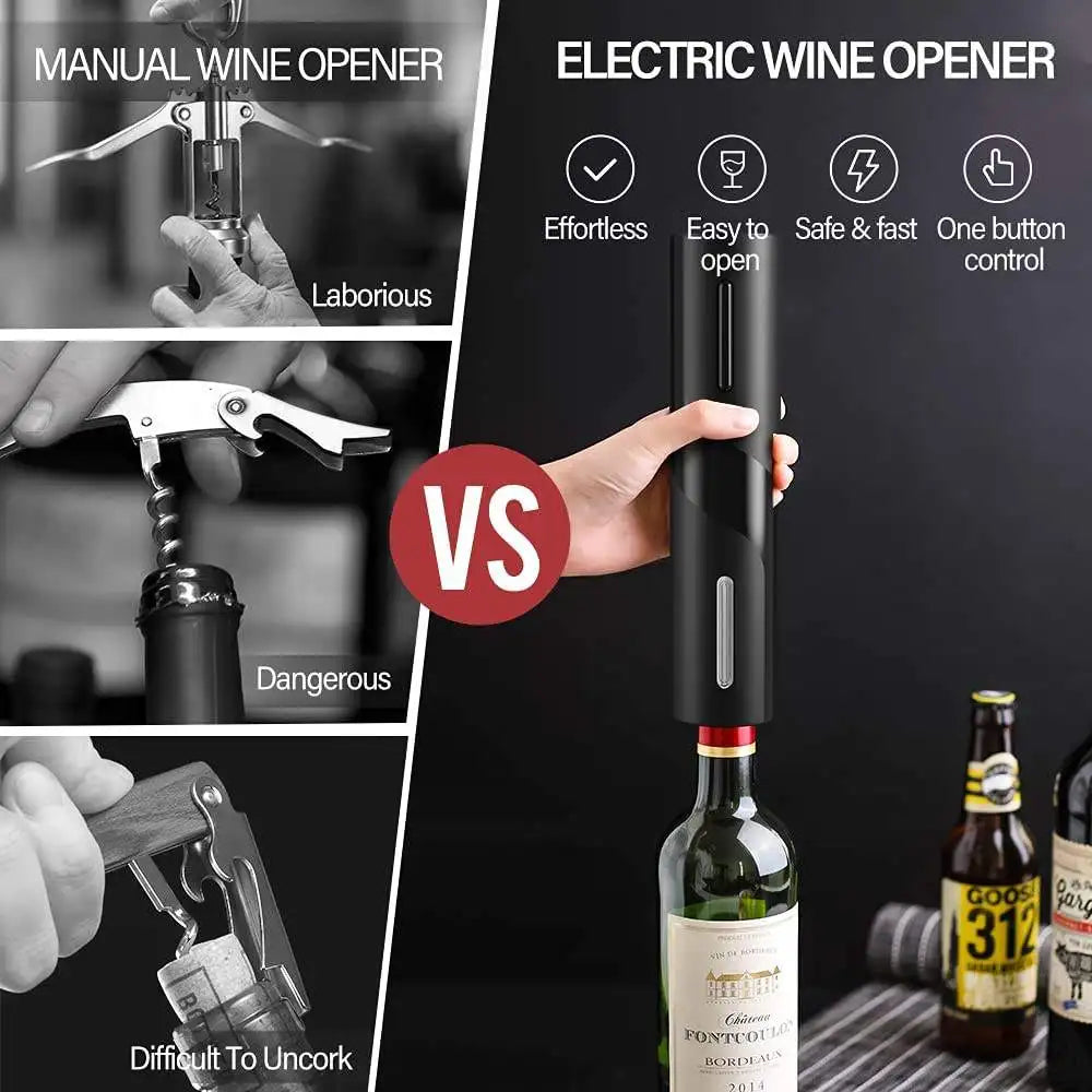 Electric Wine Opener – Automatic Corkscrew with Foil Cutter for Red Wine Bottles