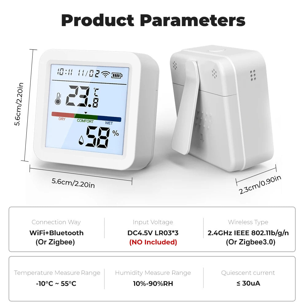 Tuya Smart Temperature & Humidity Sensor – WiFi/Zigbee with Backlight & Voice Control