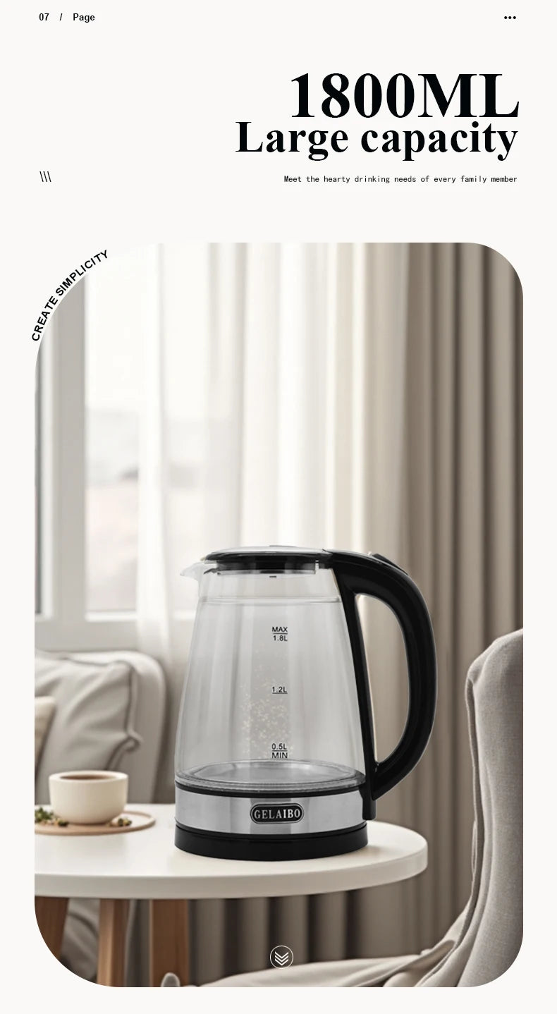 1.8L Electric Kettle Stainless Steel Double Layer Glass Health Preserving Pot Electric Water Heater with Blue Led Light Kitchen