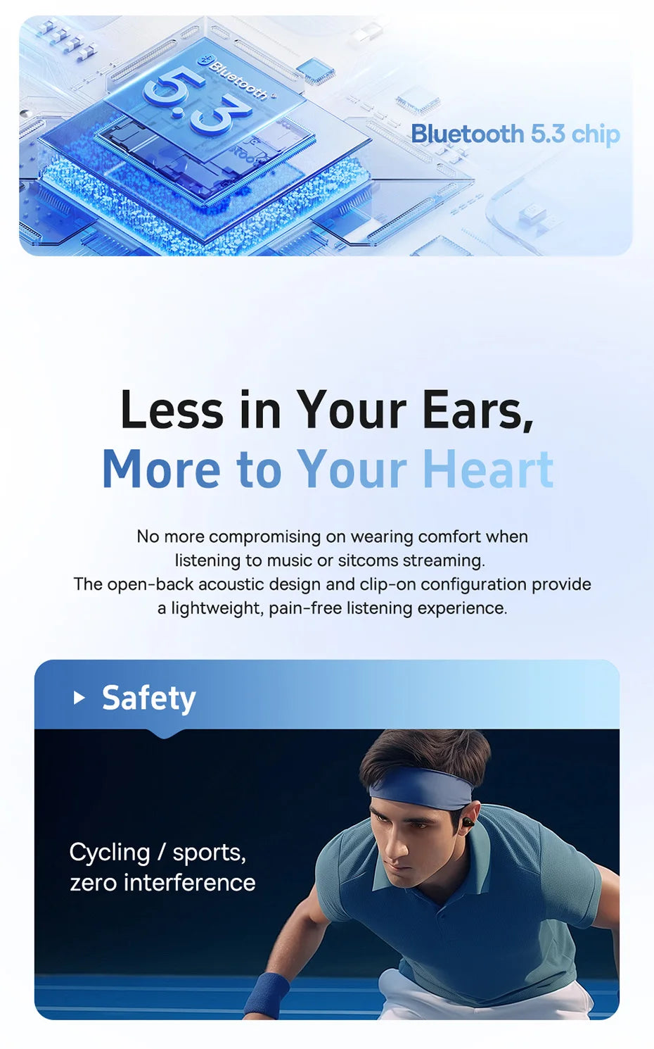 Baseus AirGo AS01 Ear Clip Bluetooth 5.3 Wireless Earphones – 2-Mic ENC Noise Reduction Sports Headphones