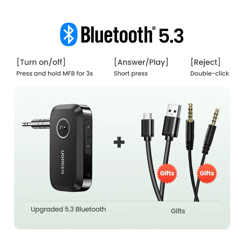 🎧 UGREEN Bluetooth Audio Receiver – Wireless Car Adapter with 3.5mm Jack & Mic