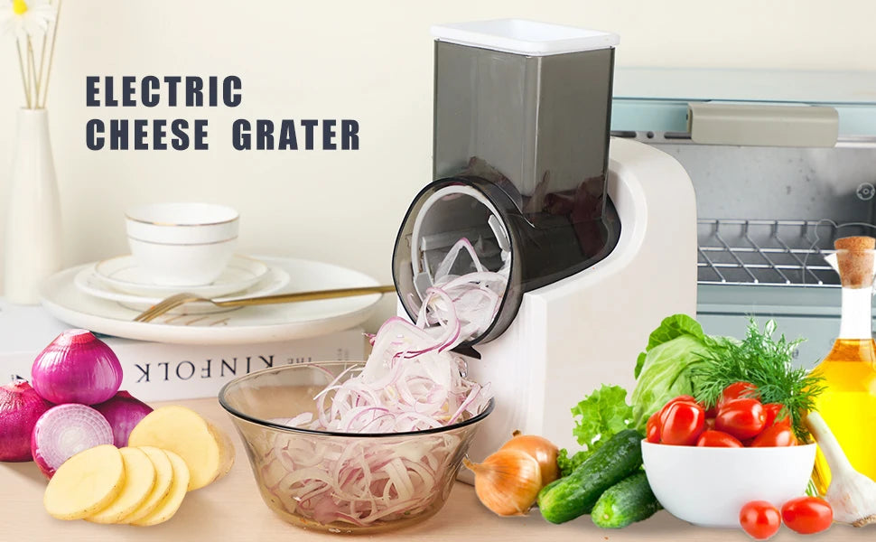 Electric Cheese Grater & Vegetable Slicer – 4-in-1 Salad Maker & Food Processor