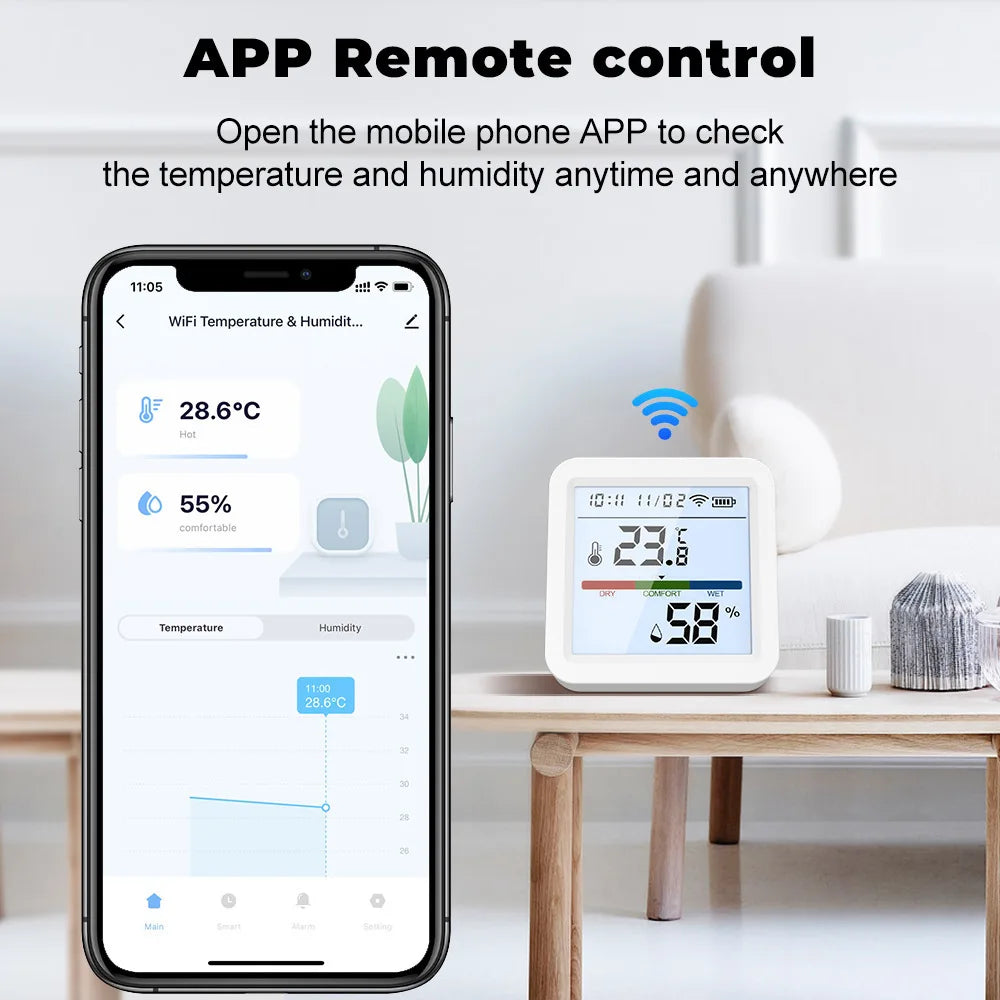 Tuya Smart Temperature & Humidity Sensor – WiFi/Zigbee with Backlight & Voice Control