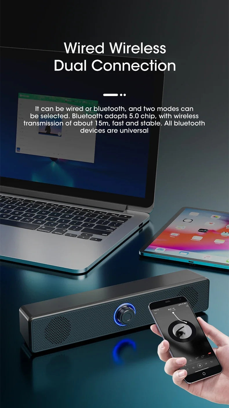 PC Bluetooth Soundbar Speaker – Wired & Wireless