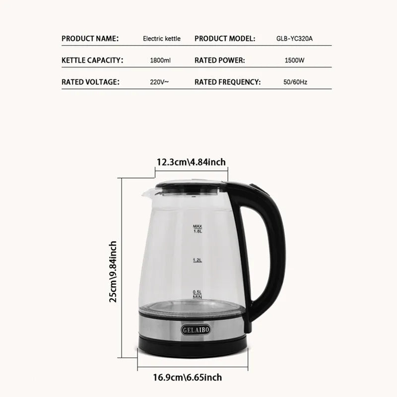 1.8L Electric Kettle Stainless Steel Double Layer Glass Health Preserving Pot Electric Water Heater with Blue Led Light Kitchen