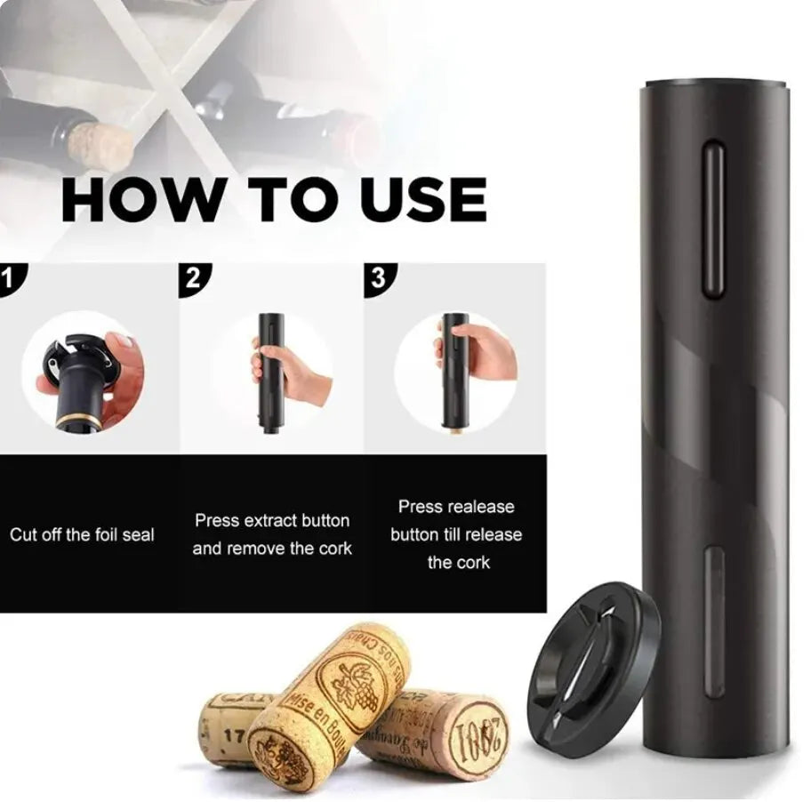 Electric Wine Opener – Automatic Corkscrew with Foil Cutter for Red Wine Bottles