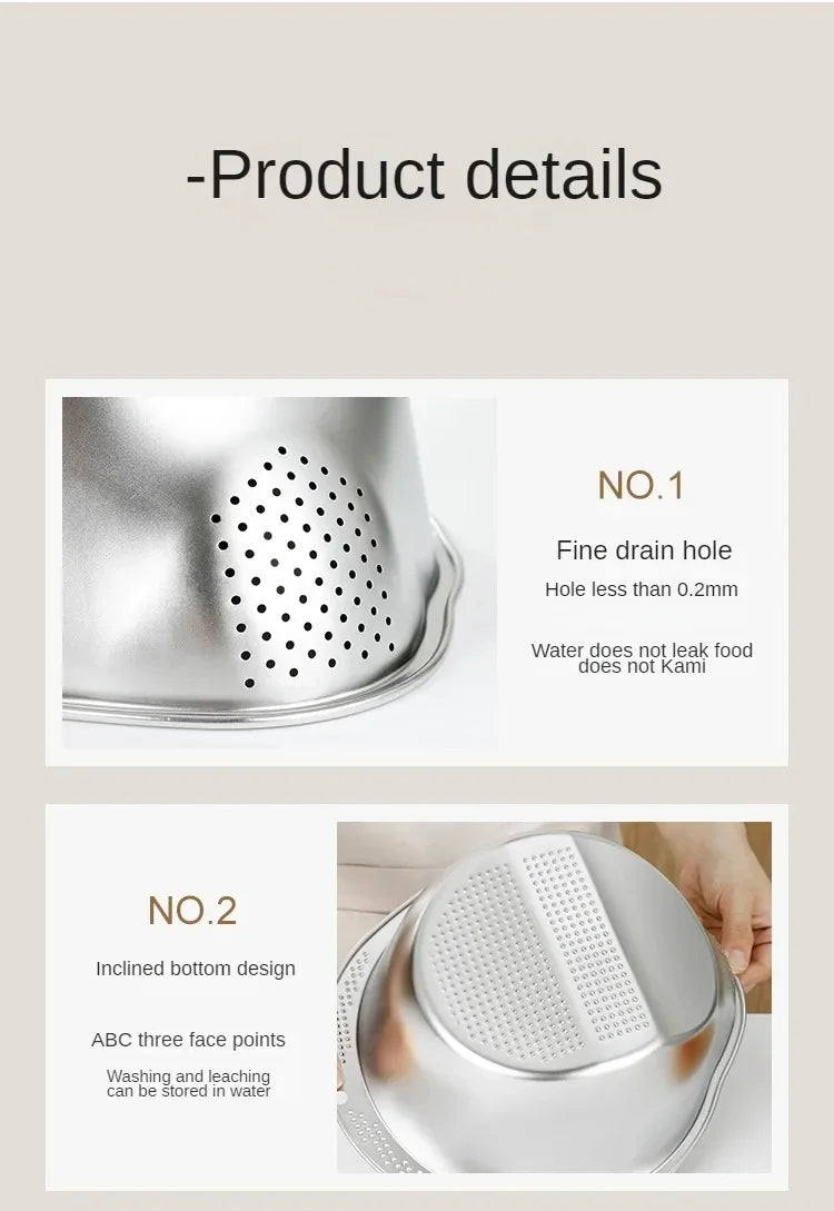 🍚 Rice Washer Strainer Bowl – Stainless Steel 304 Multipurpose Kitchen Tool